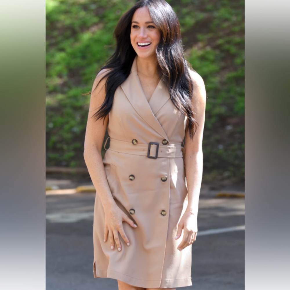 Banana Republic Tan Trench Sleeveless Dress ASO Meghan Markle Size 12 Petite NWT